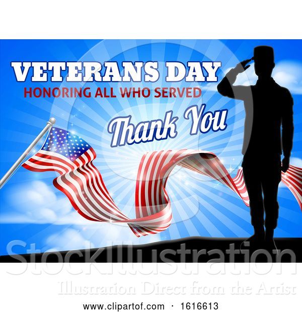 Vector Illustration of American Flag Veterans Day Soldier Saluting