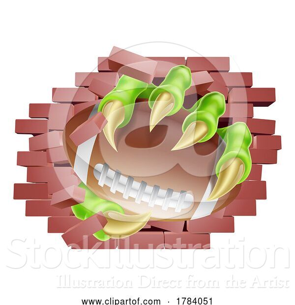 Vector Illustration of American Football Ball Claw Breaking Through Wall