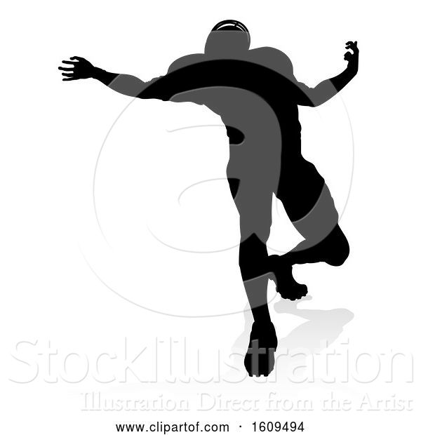 Vector Illustration of American Football Player Silhouette, with a Reflection or Shadow, on a White Background