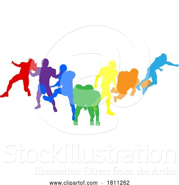 Vector Illustration of American Football Silhouette Player Silhouettes