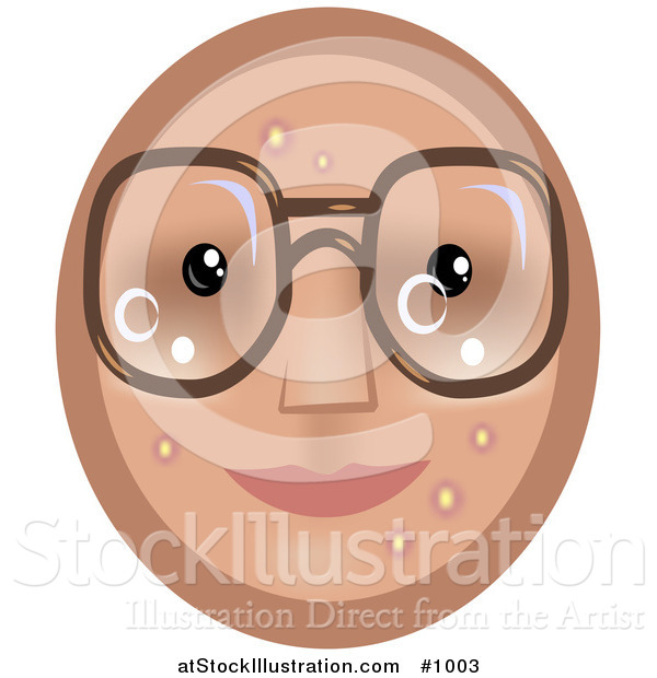 Vector Illustration of an Acne Emoticon Wearing Glasses - Tan Version