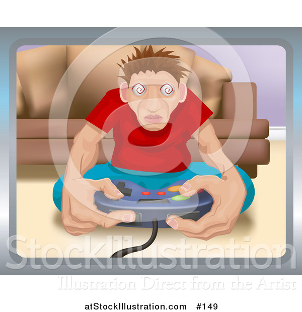Vector Illustration of an Addicted Man Playing Video Games