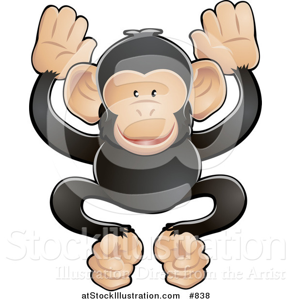 Vector Illustration of an Adorable Black and Tan Chimpanzee Monkey Being Friendly and Playful