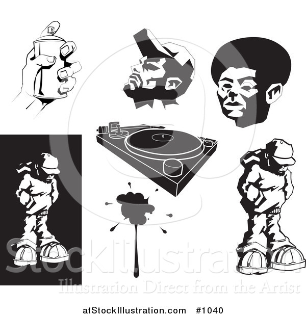 Vector Illustration of an African American Men, Spray Paint, Record Player, and Hip Hoppers.