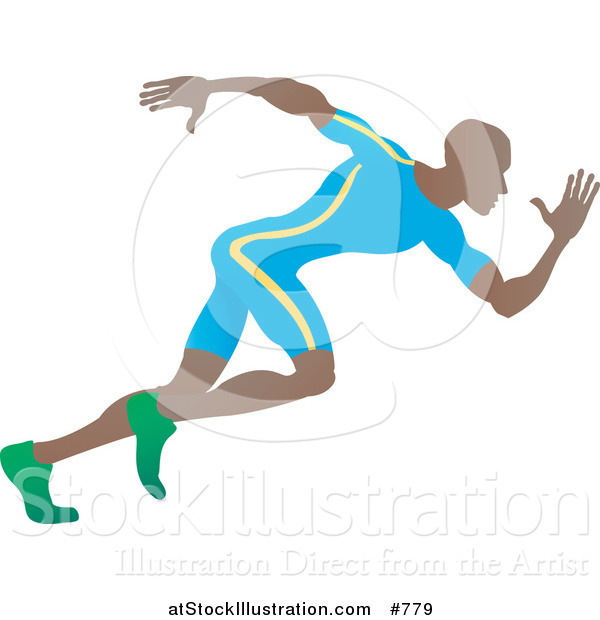 Vector Illustration of an African American Sprinter Man Running During a Race