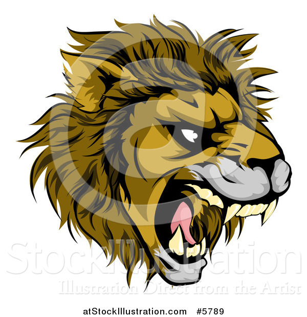 Vector Illustration of an Aggressive Male Lion Roaring Mascot