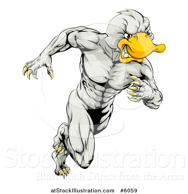 Vector Illustration of an Aggressive Muscular Duck Man Mascot Running