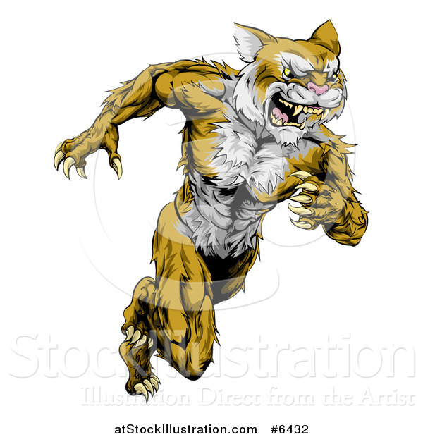Vector Illustration of an Aggressive Muscular Wildcat Man Sprinting