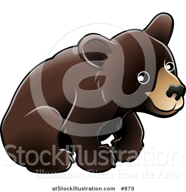 Vector Illustration of an American Black Bear Cub (Ursus Americanus) Sitting over a White Background