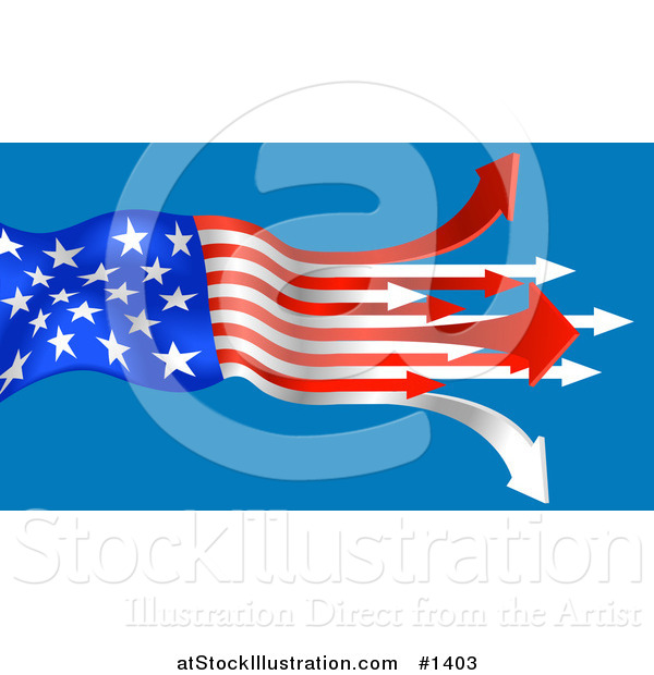 Vector Illustration of an American Flag with the Red and White Stripes Turning to Arrows, Pointing out on a Blue Background