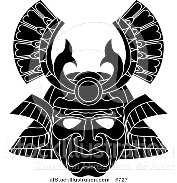 Vector Illustration of an Asian Samurai Warrior Mask