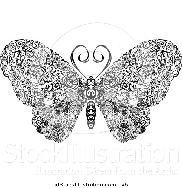 Vector Illustration of an Elegant Butterfly with Swirls on Its Wings