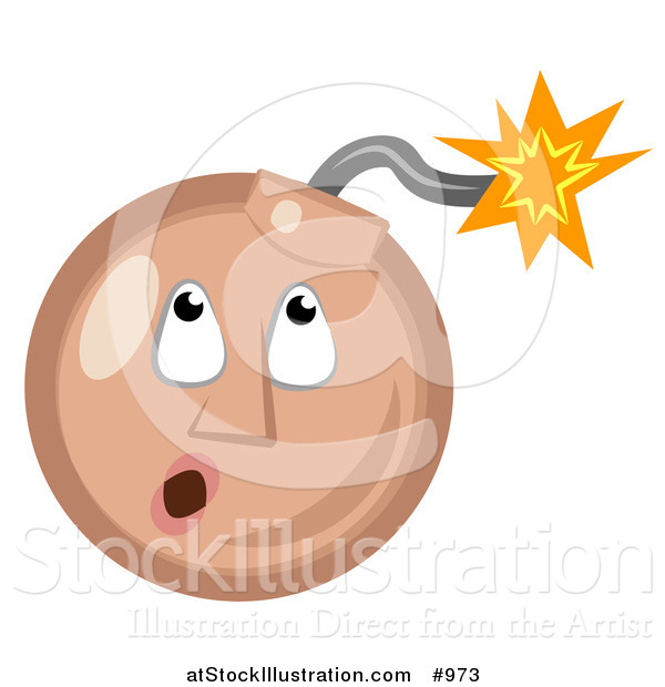Vector Illustration of an Emoticon Bomb with Lit Fuse - Tan Version