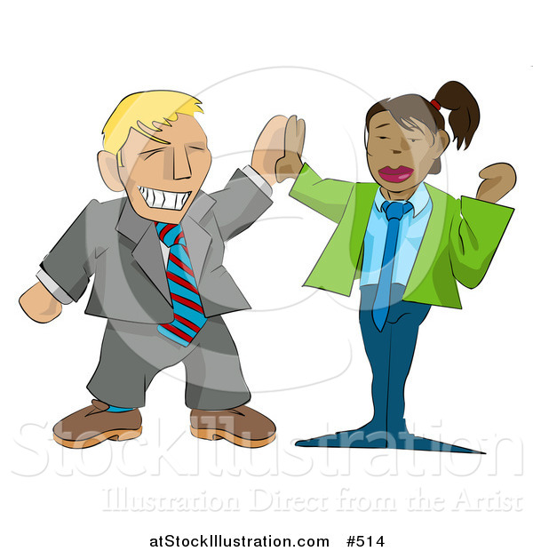 Vector Illustration of an Excited Businessman Giving a Businesswoman a High Five