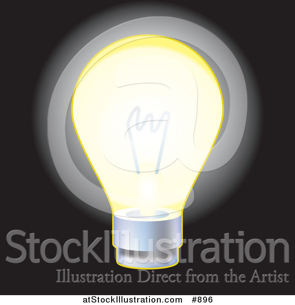 Vector Illustration of an Illuminated Electric Glass Light Bulb, Symbolizing Energy, Utilities and Ideas