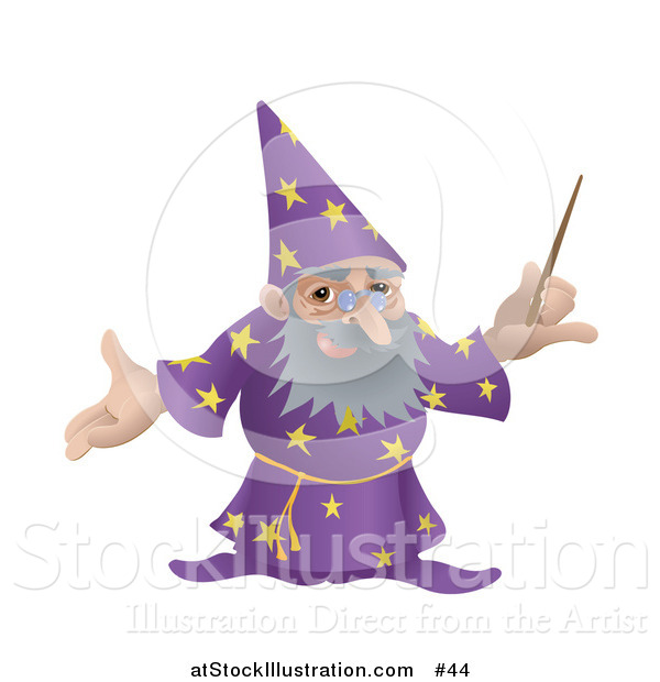 Vector Illustration of an Old Male Wizard Holding a Magic Wand