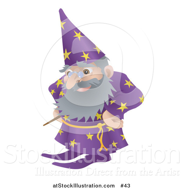 Vector Illustration of an Old Male Wizard with Magic Wand