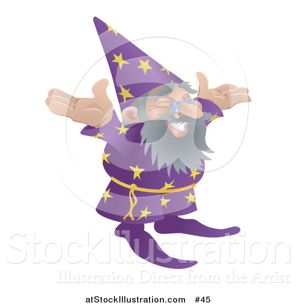 Vector Illustration of an Old Male Wizard with Standing wIth His Arms out