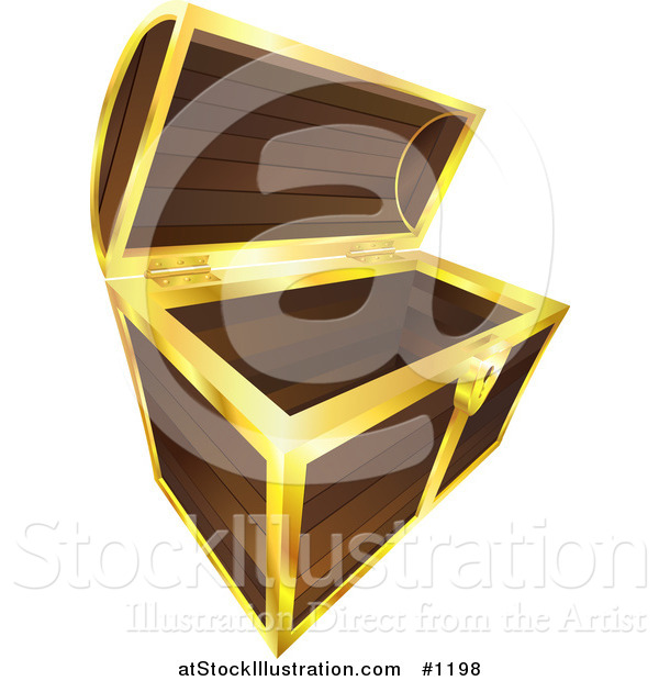 Vector Illustration of an Open and Empty Wooden Treasure Chest with Gold Trim