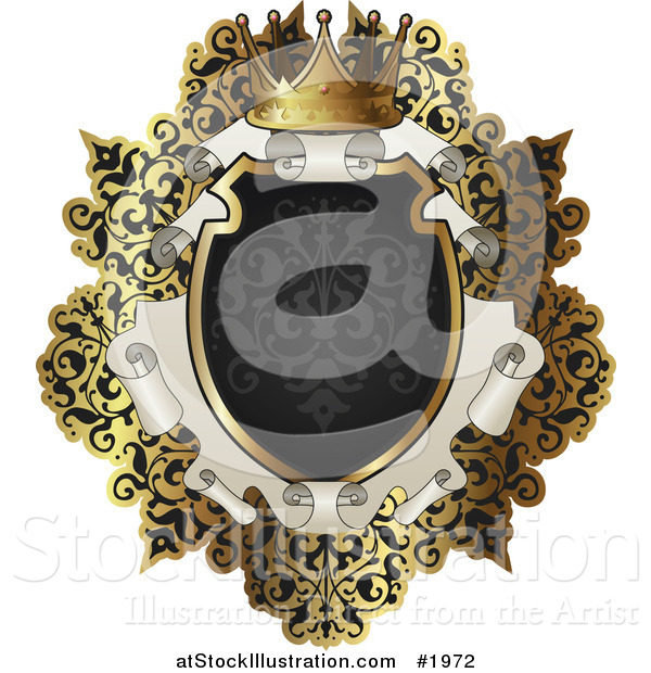 Vector Illustration of an Ornate Black and Gold Scroll Frame with Copyspace