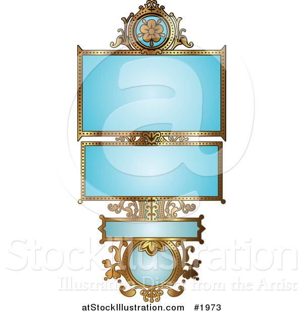 Vector Illustration of an Ornate Blue and Gold Floral Frame with Copyspace