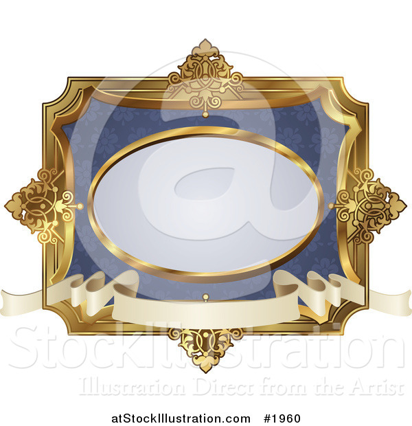 Vector Illustration of an Ornate Blue and Gold Frame with Copyspace