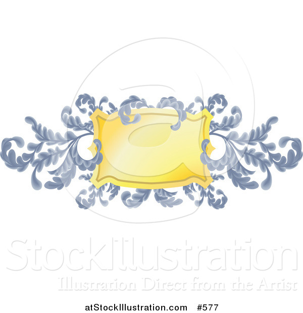 Vector Illustration of an Ornate Blue Branches and Golden Shield