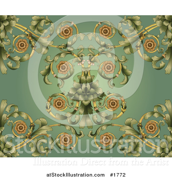 Vector Illustration of an Ornate Curling Vine on Green Background