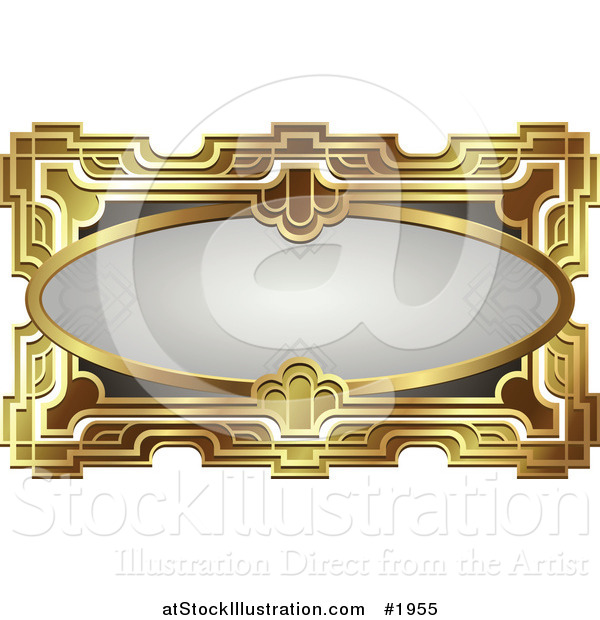 Vector Illustration of an Ornate Gray Oval and Gold Frame with Copyspace