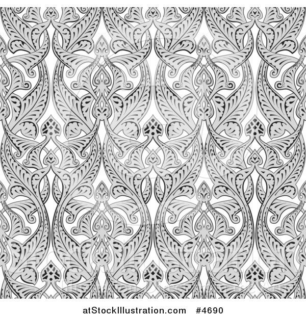 Vector Illustration of an Ornate Gray Seamless Art Nouveau Pattern Background