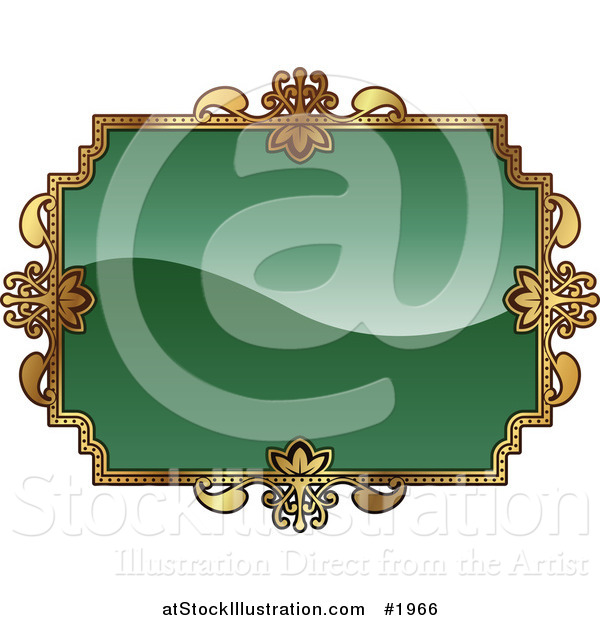 Vector Illustration of an Ornate Green and Gold Frame with Copyspace