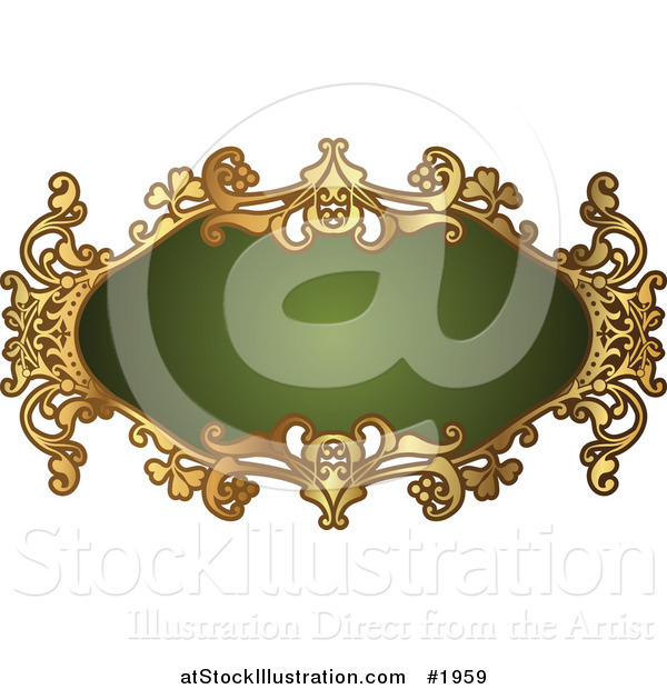 Vector Illustration of an Ornate Oval Green and Gold Frame with Copyspace