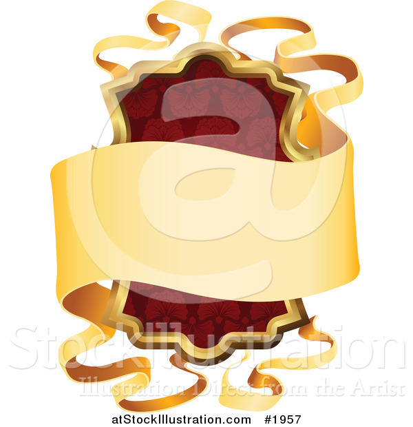 Vector Illustration of an Ornate Red Shield and Gold Banner Frame with Copyspace