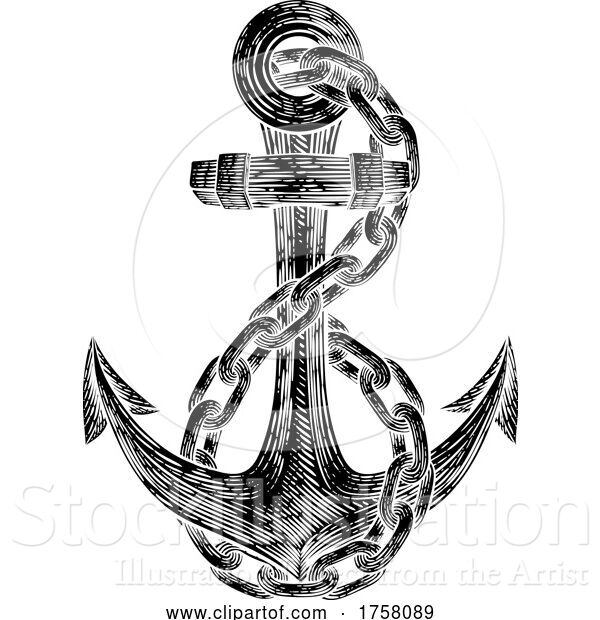 Vector Illustration of Anchor from Boat or Ship Tattoo Drawing