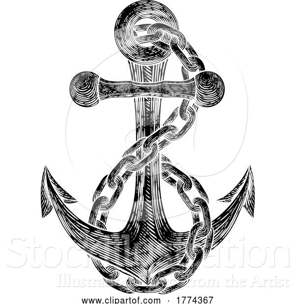 Vector Illustration of Anchor from Boat or Ship Tattoo Drawing