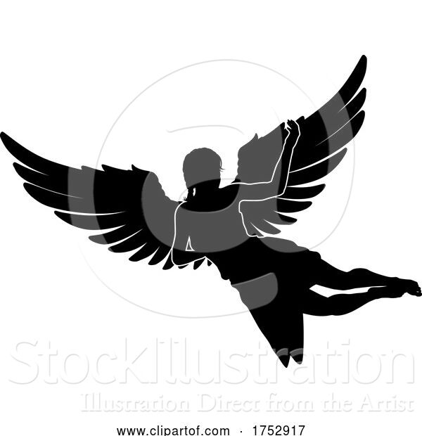 Vector Illustration of Angel Lady with Wings Silhouette