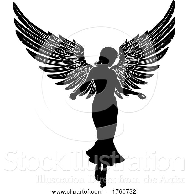Vector Illustration of Angel Lady with Wings Silhouette