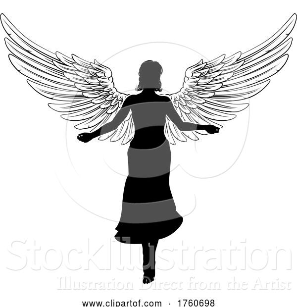 Vector Illustration of Angel Lady with Wings Silhouette