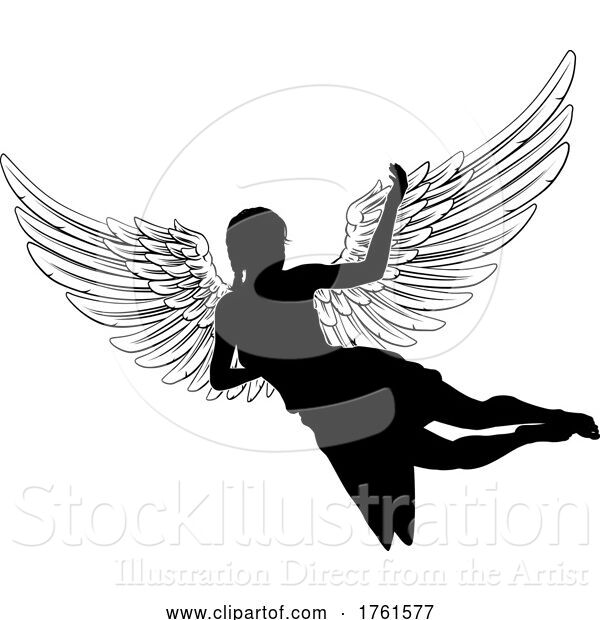 Vector Illustration of Angel Lady with Wings Silhouette