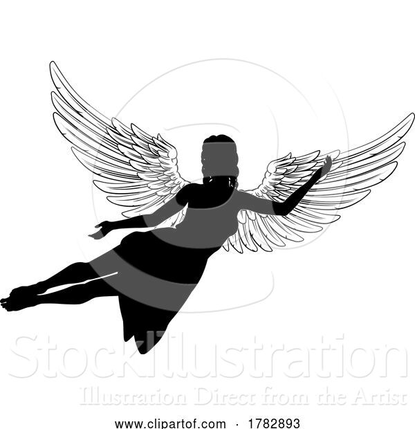 Vector Illustration of Angel Lady with Wings Silhouette