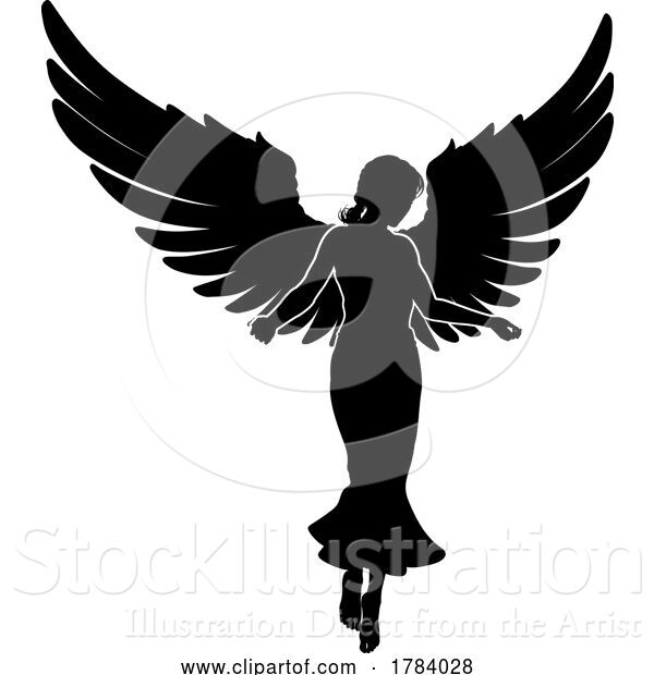 Vector Illustration of Angel Lady with Wings Silhouette