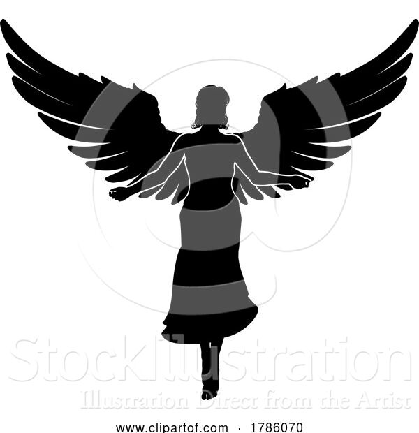 Vector Illustration of Angel Lady with Wings Silhouette