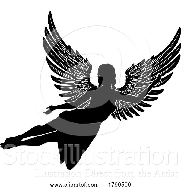 Vector Illustration of Angel Lady with Wings Silhouette