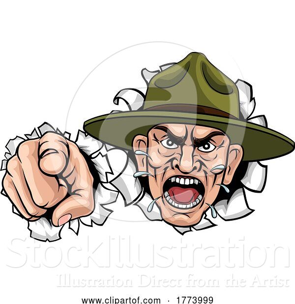 Vector Illustration of Angry Army Bootcamp Drill Sergeant