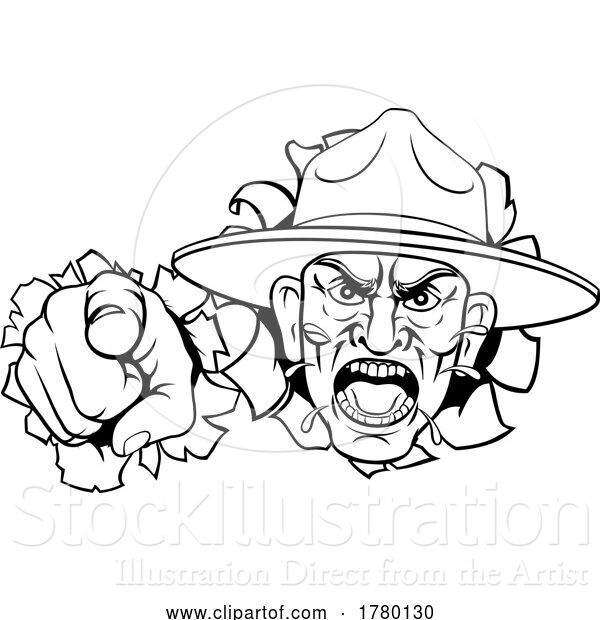 Vector Illustration of Angry Army Bootcamp Drill Sergeant