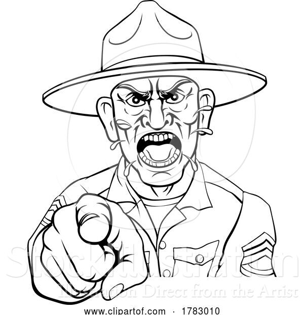 Vector Illustration of Angry Army Bootcamp Drill Sergeant