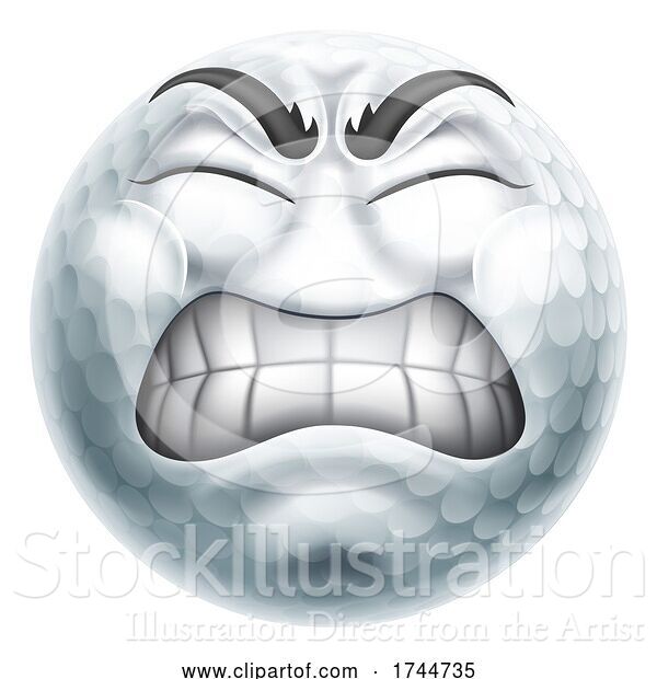 Vector Illustration of Angry Mad Golf Ball Hate Emoticon Face