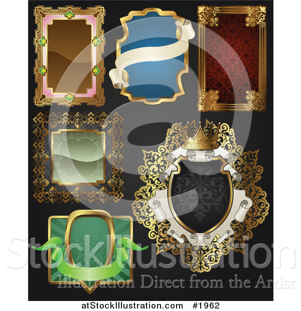 Vector Illustration of Antique and Retro Styled Ornate Frame Designs on Black