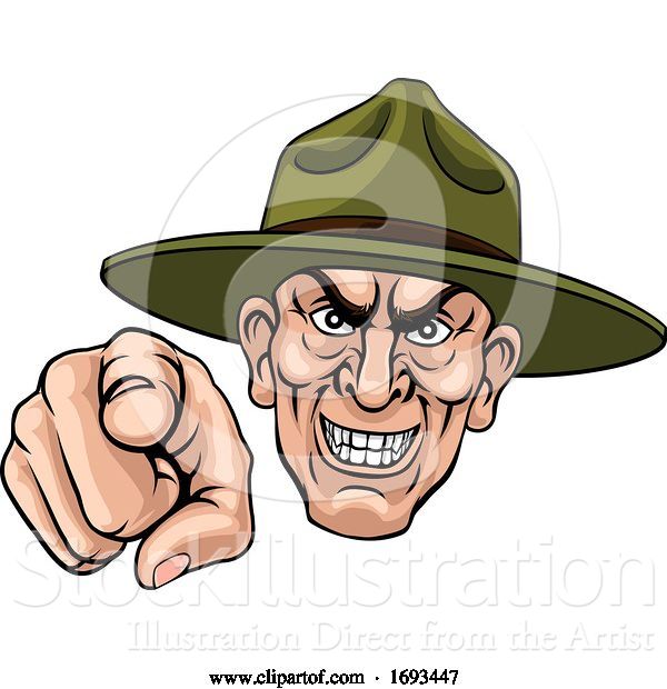 Vector Illustration of Army Bootcamp Drill Sergeant Soldier Ponting