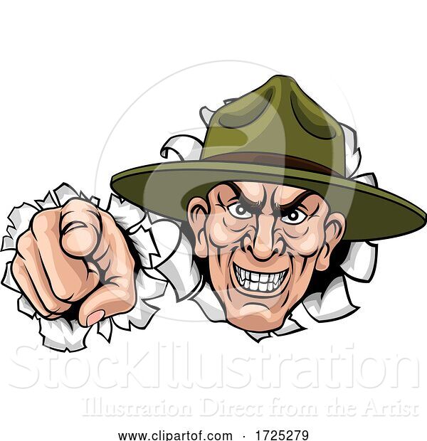 Vector Illustration of Army Bootcamp Drill Sergeant Soldier Ponting